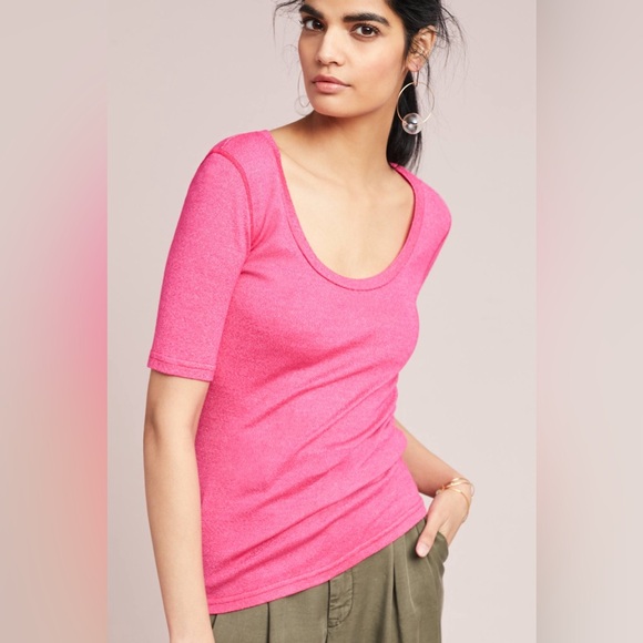 EUC Anthropologie Michael Stars Short Sleeve Top Womens XS/S Metallic Pink USA - Picture 5 of 12